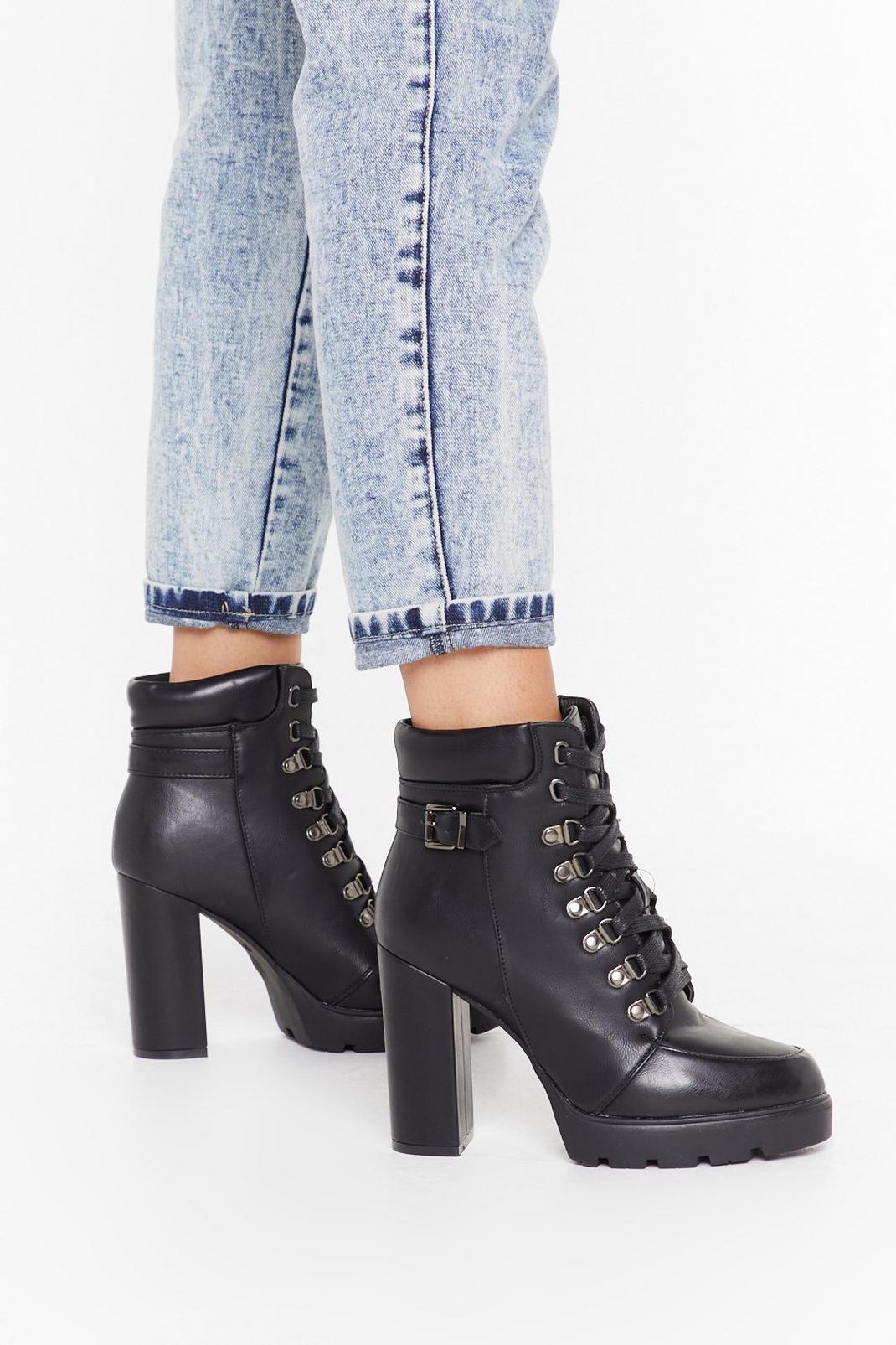 Heeled faux leather d ring hiker boots image number 1