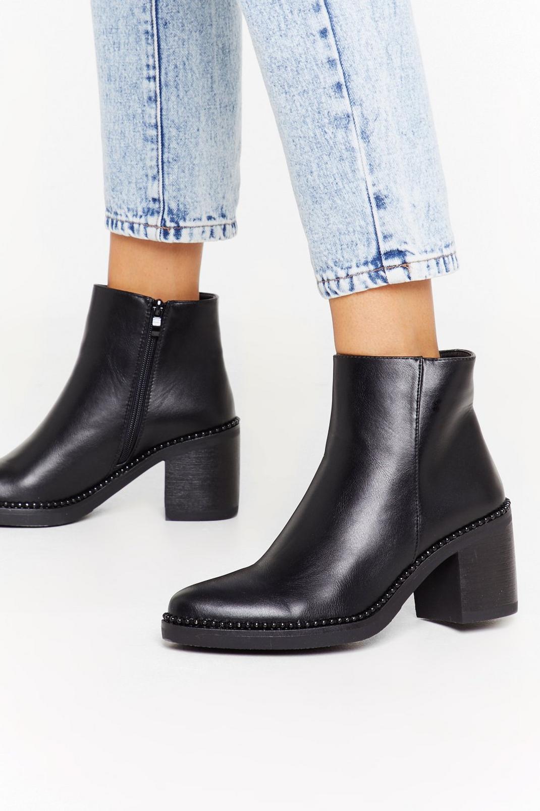 Never Been Stud Up Faux Leather Ankle Boots image number 1