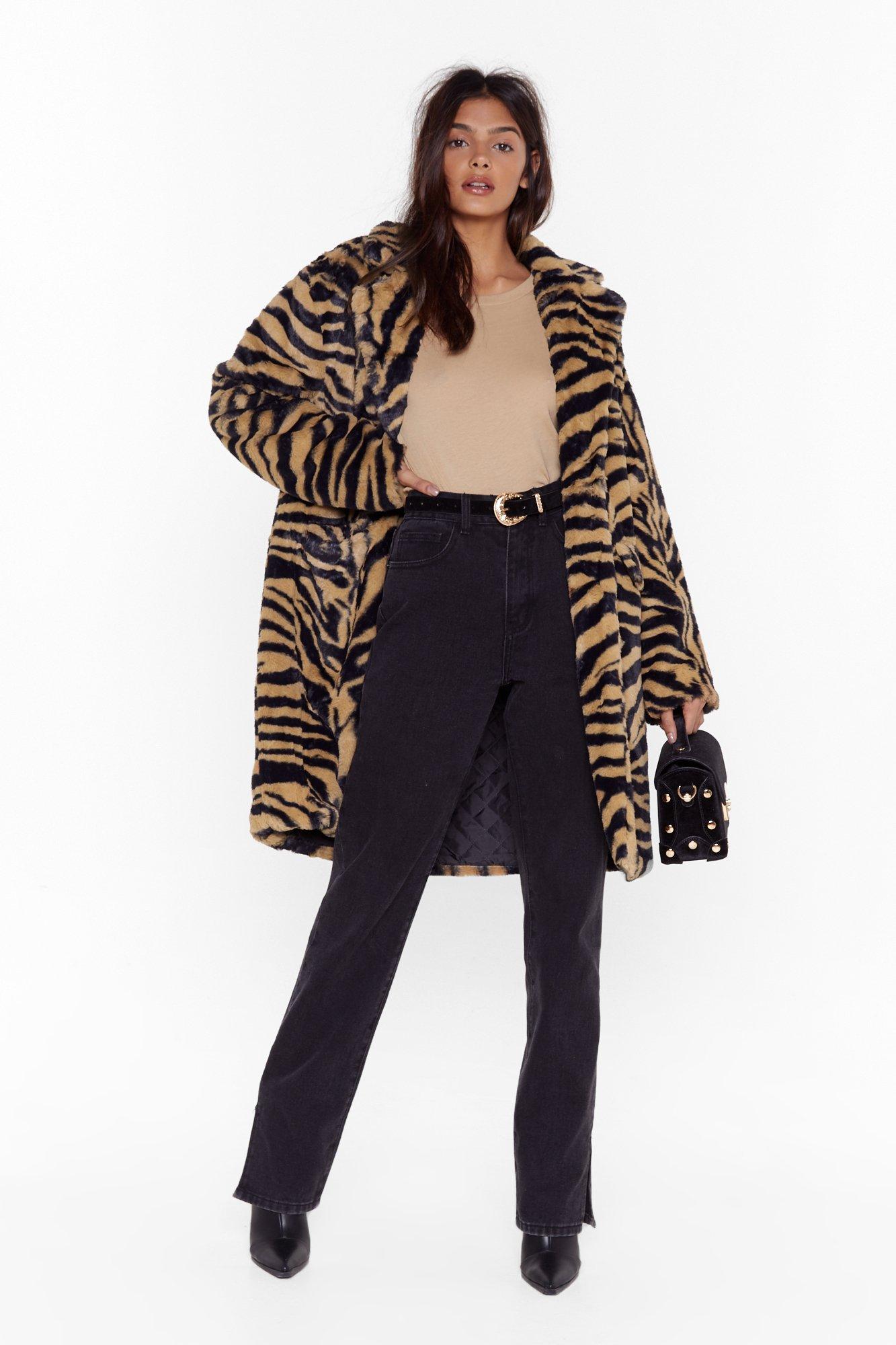 zebra faux fur coat