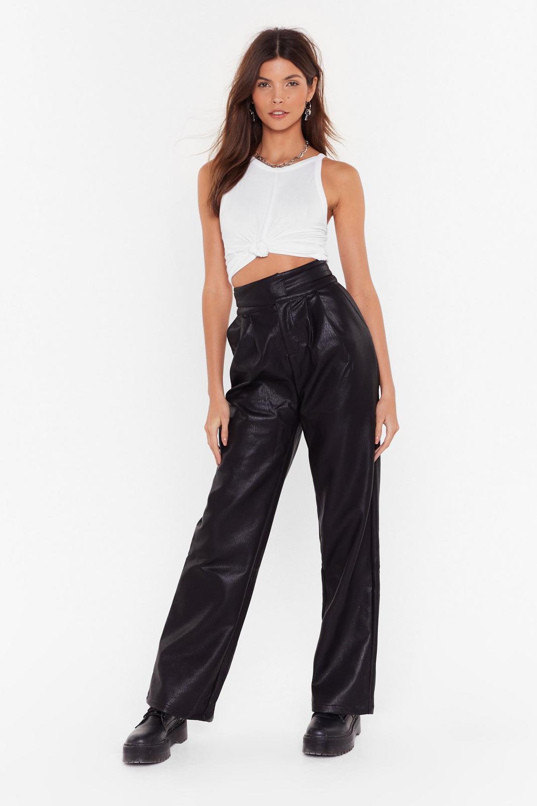 Faux Leather Stop Dancing High-Waisted Trousers image number 1