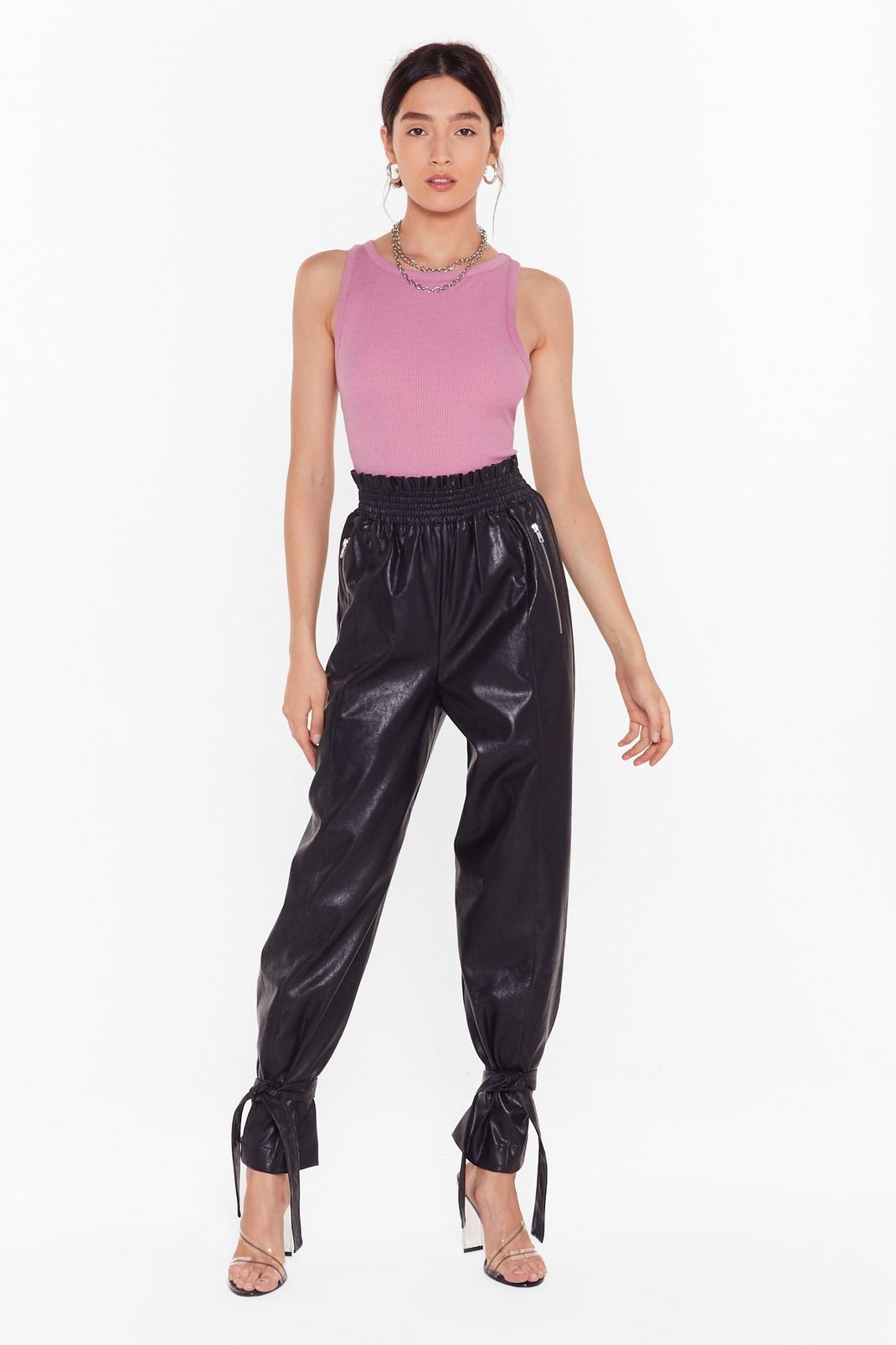 Breaking News Faux Leather Paperbag Pants image number 1