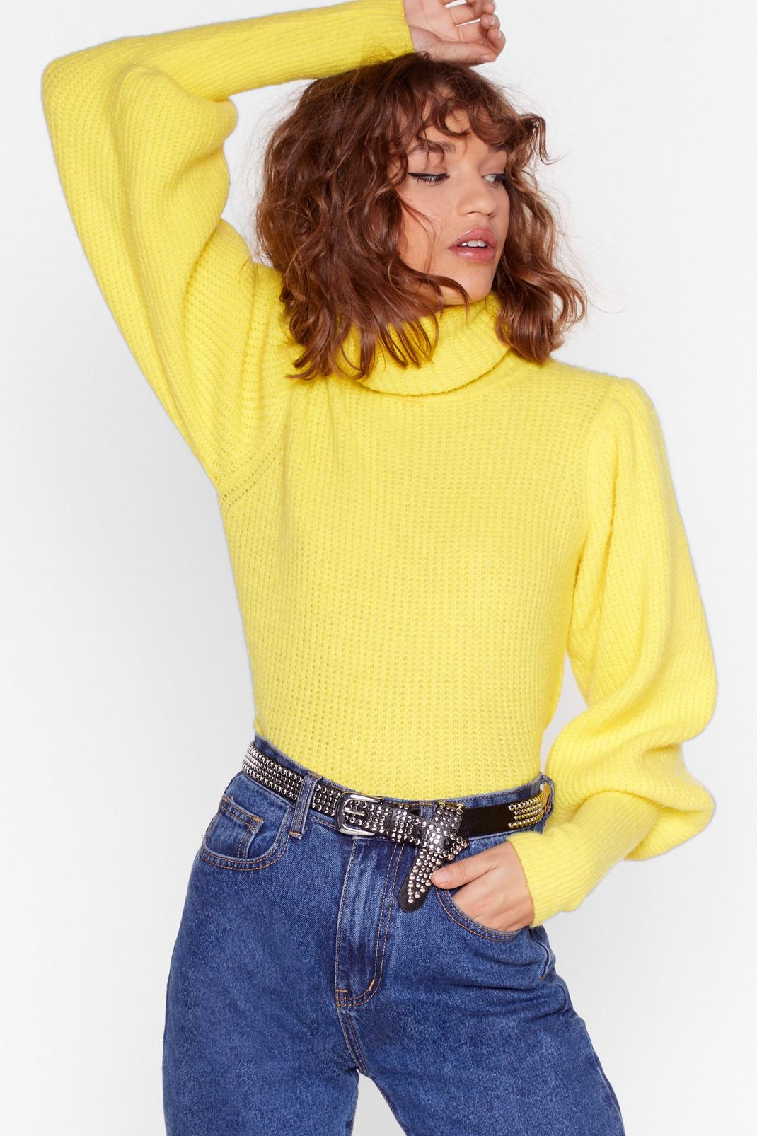 Yellow Get Knit Right Turtleneck Balloon Sleeve Jumper image number 1