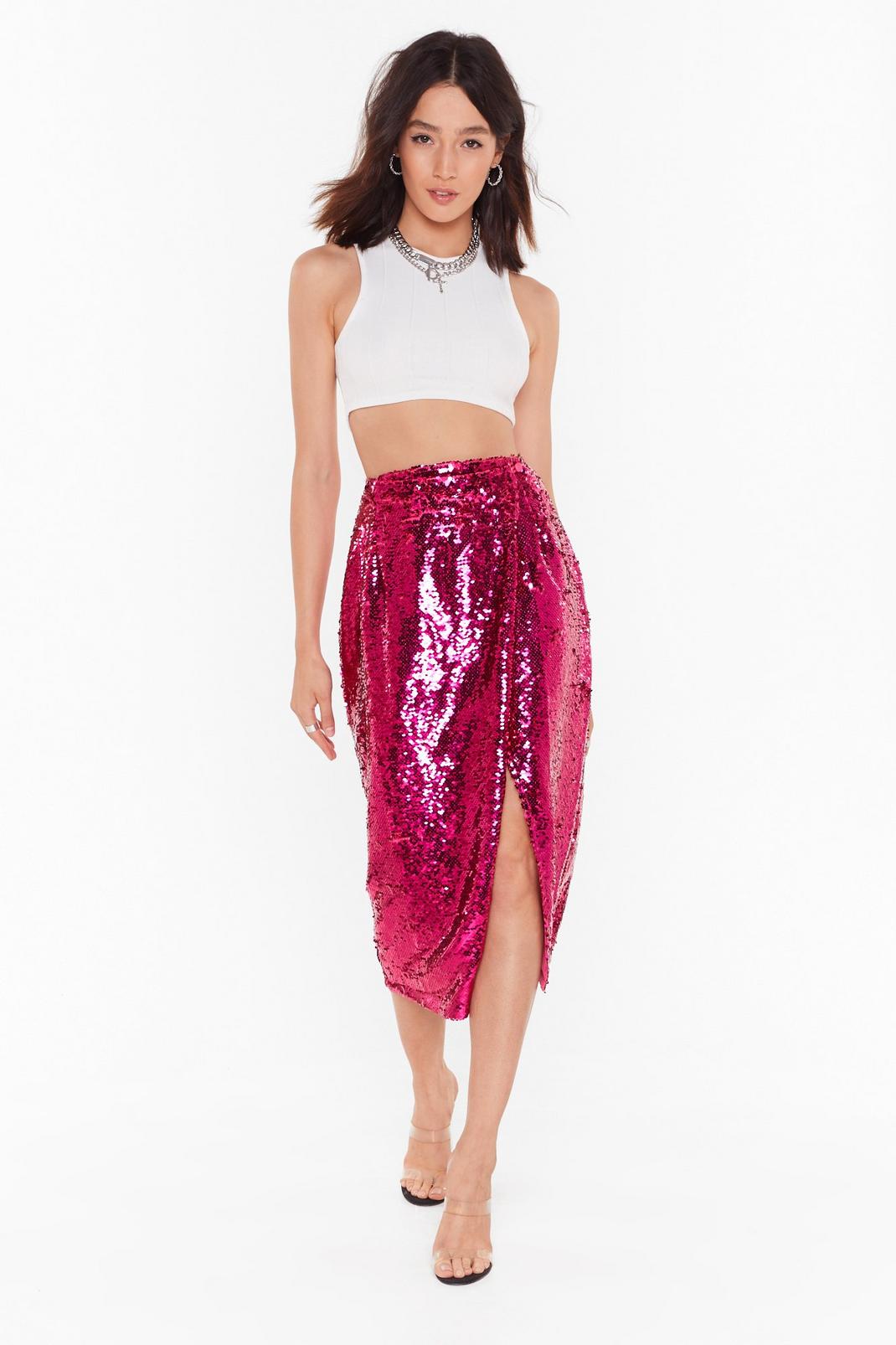 Pink Slit Just Got Good Sequin Midi Skirt image number 1