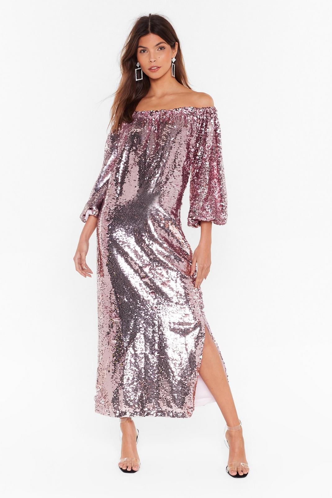 Robe midi fendue à sequins Party Girl, Pink image number 1