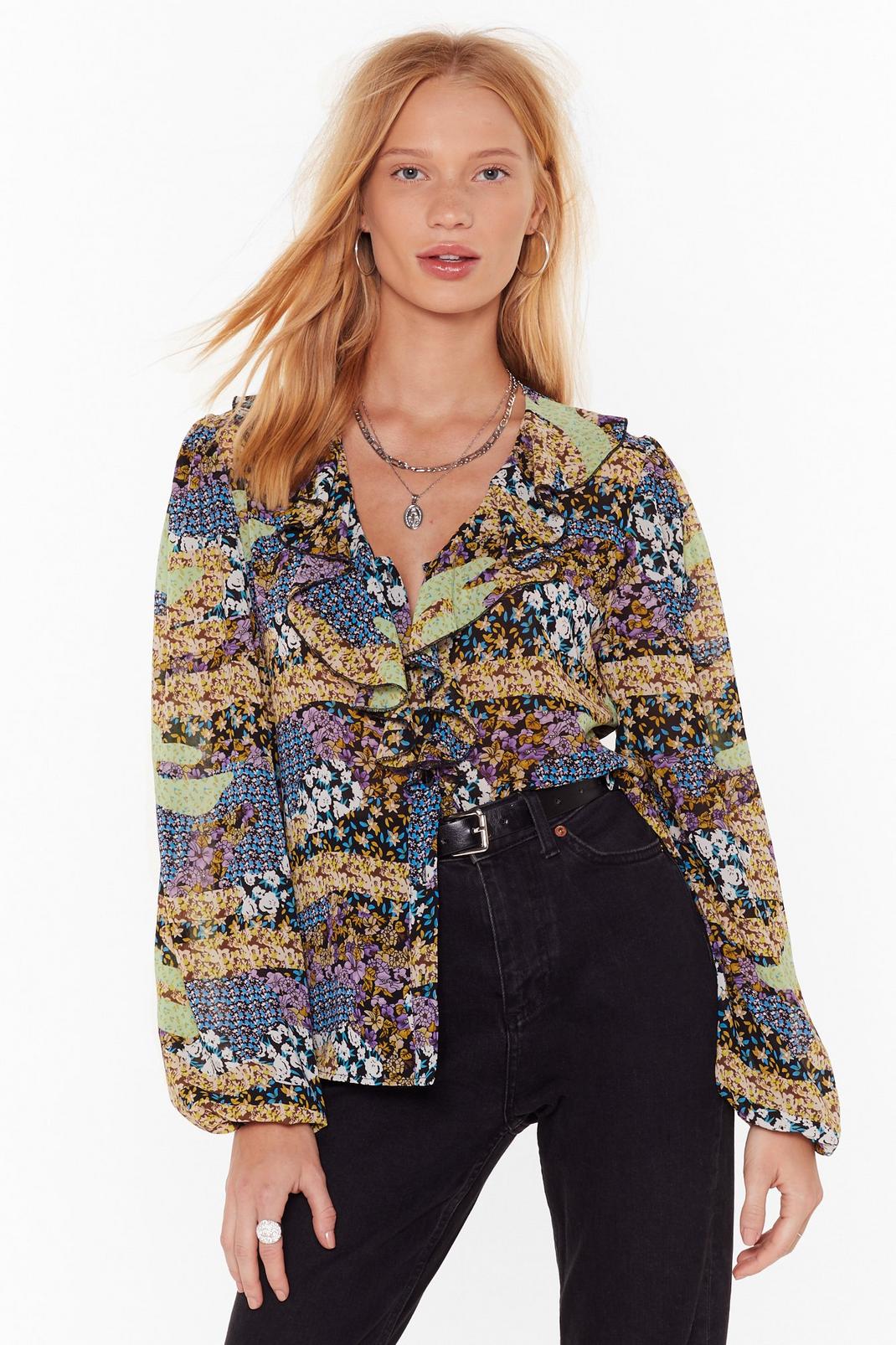 Takin' the Flower Back Floral Ruffle Blouse image number 1