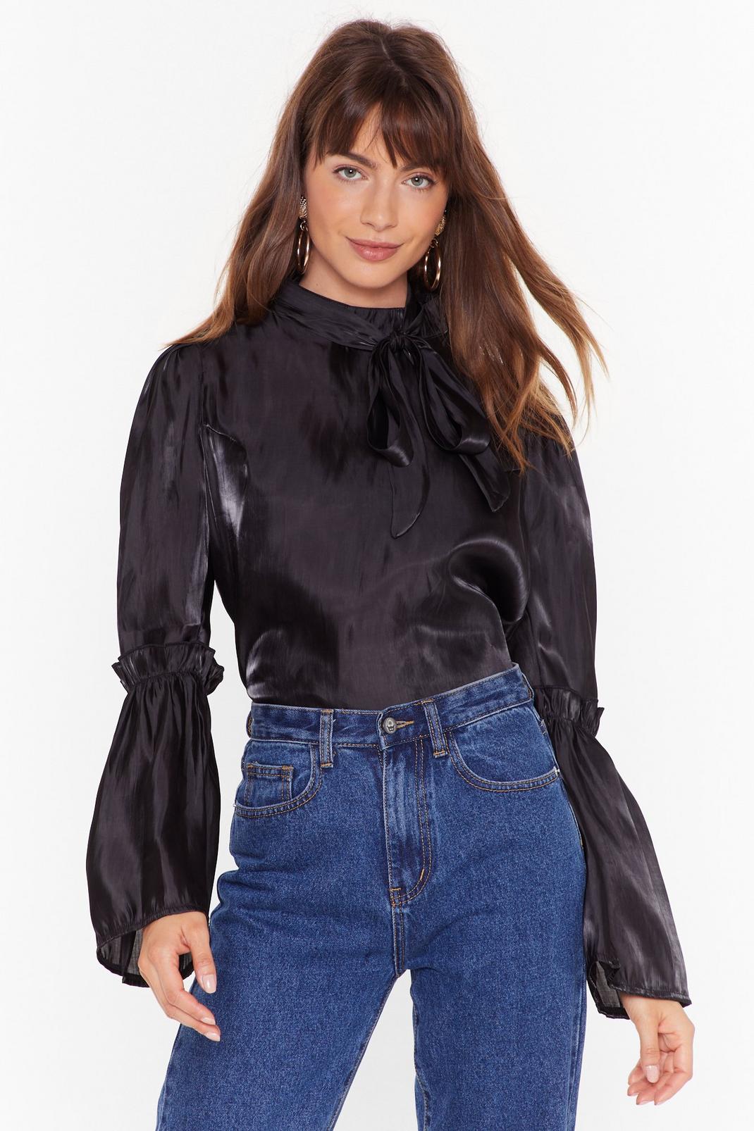 Sleek Out Satin Bow Tie Blouse image number 1