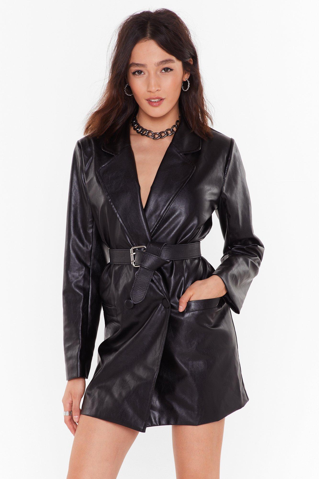 faux leather blazer dress
