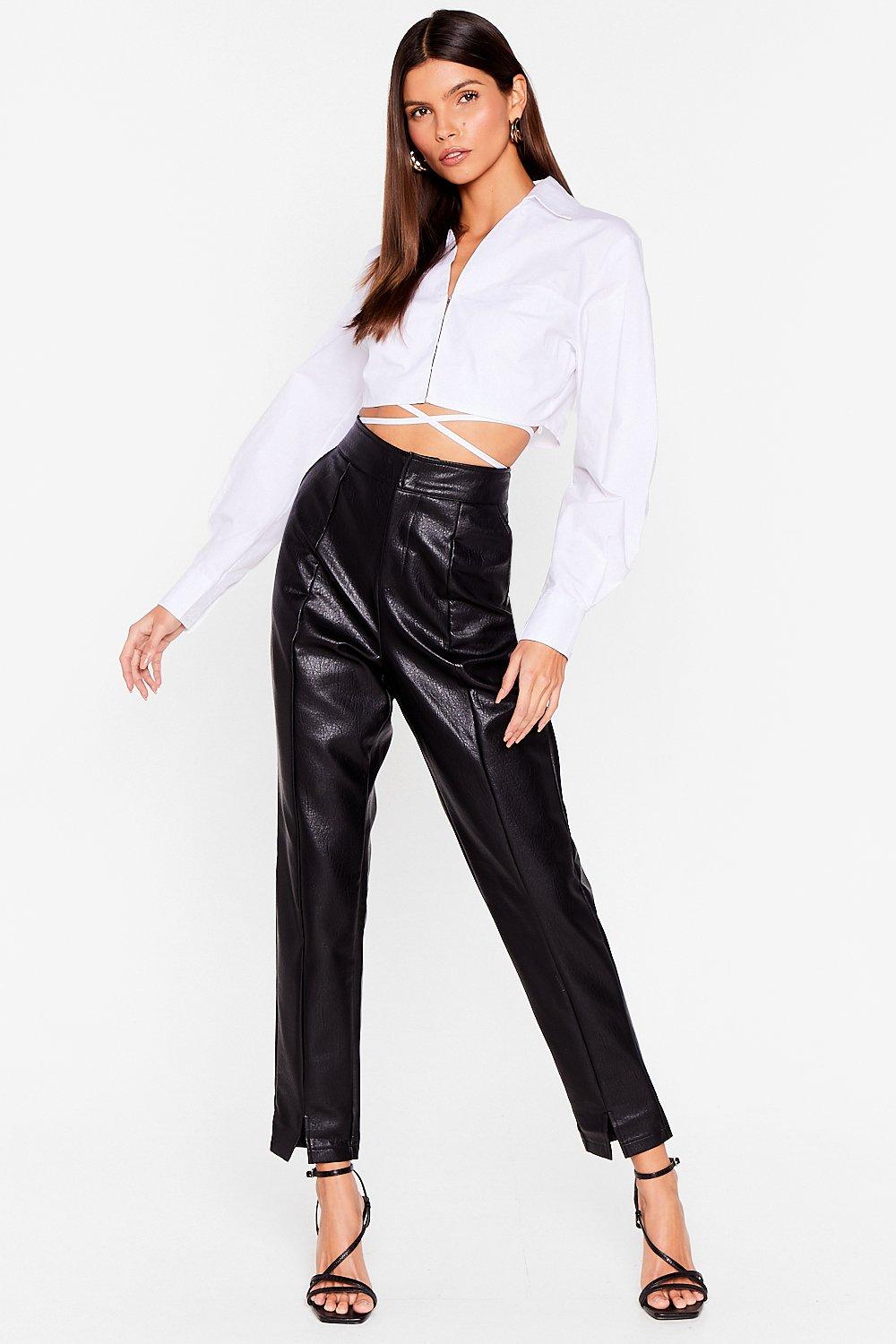 faux leather pants outfit