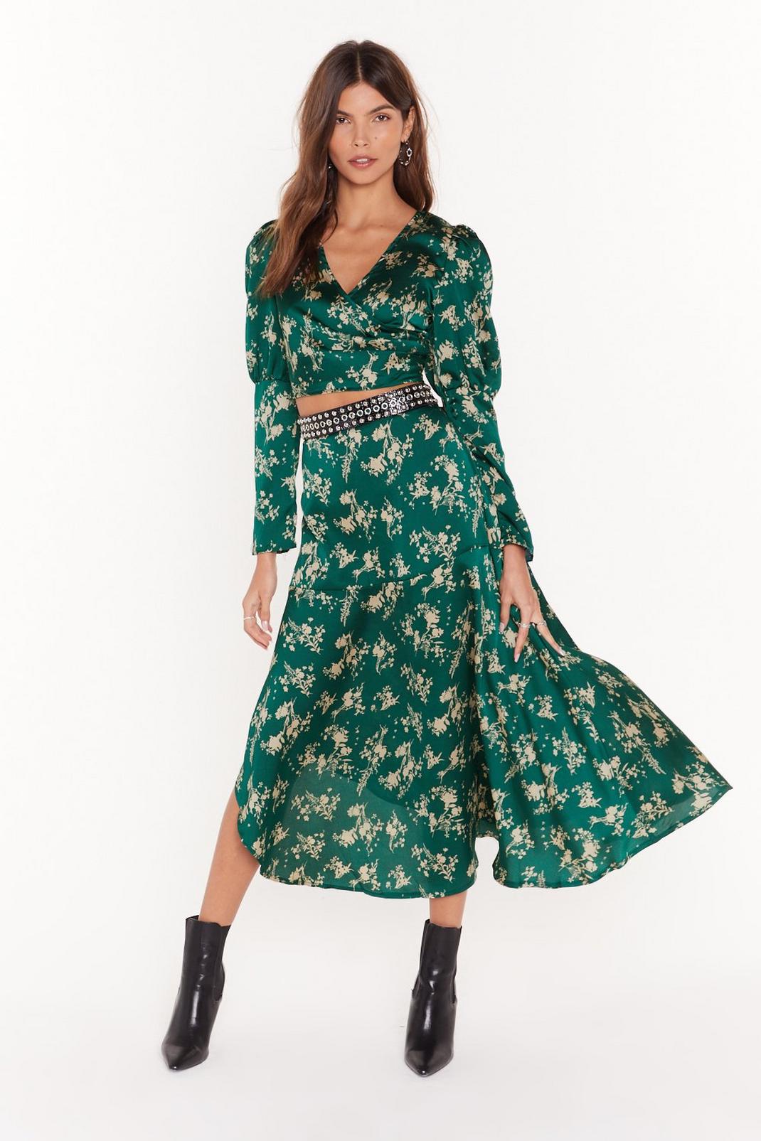 Nothing Bud a Goodtime Satin Floral Midi Skirt image number 1