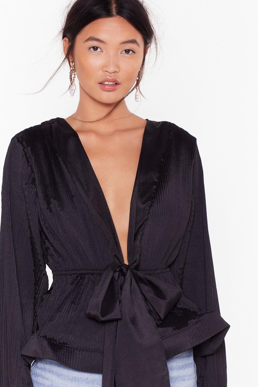 Pleat Don't Call Plunging Tie Blouse image number 1