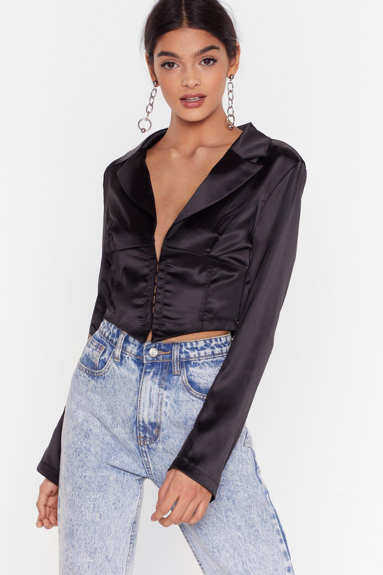 satin button top