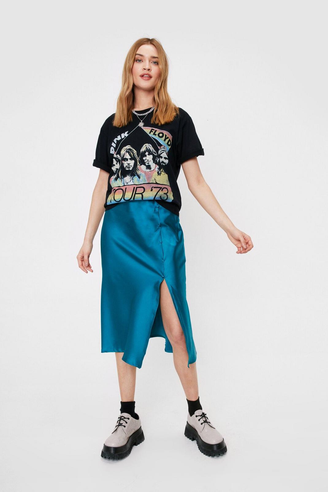 Emerald Button Down Satin Midi Skirt image number 1