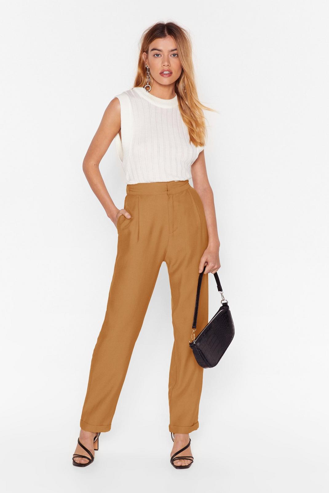 High-Waisted Tapered Pants with Dart Detailing image number 1