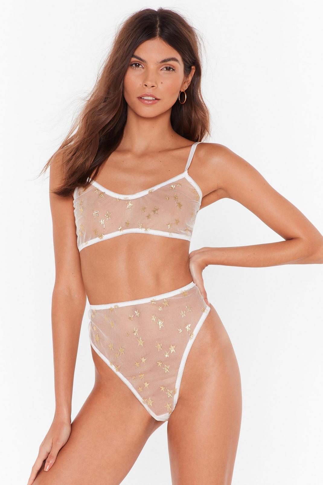 White Ready Mesh Go Star Bralette and Knickers Set image number 1
