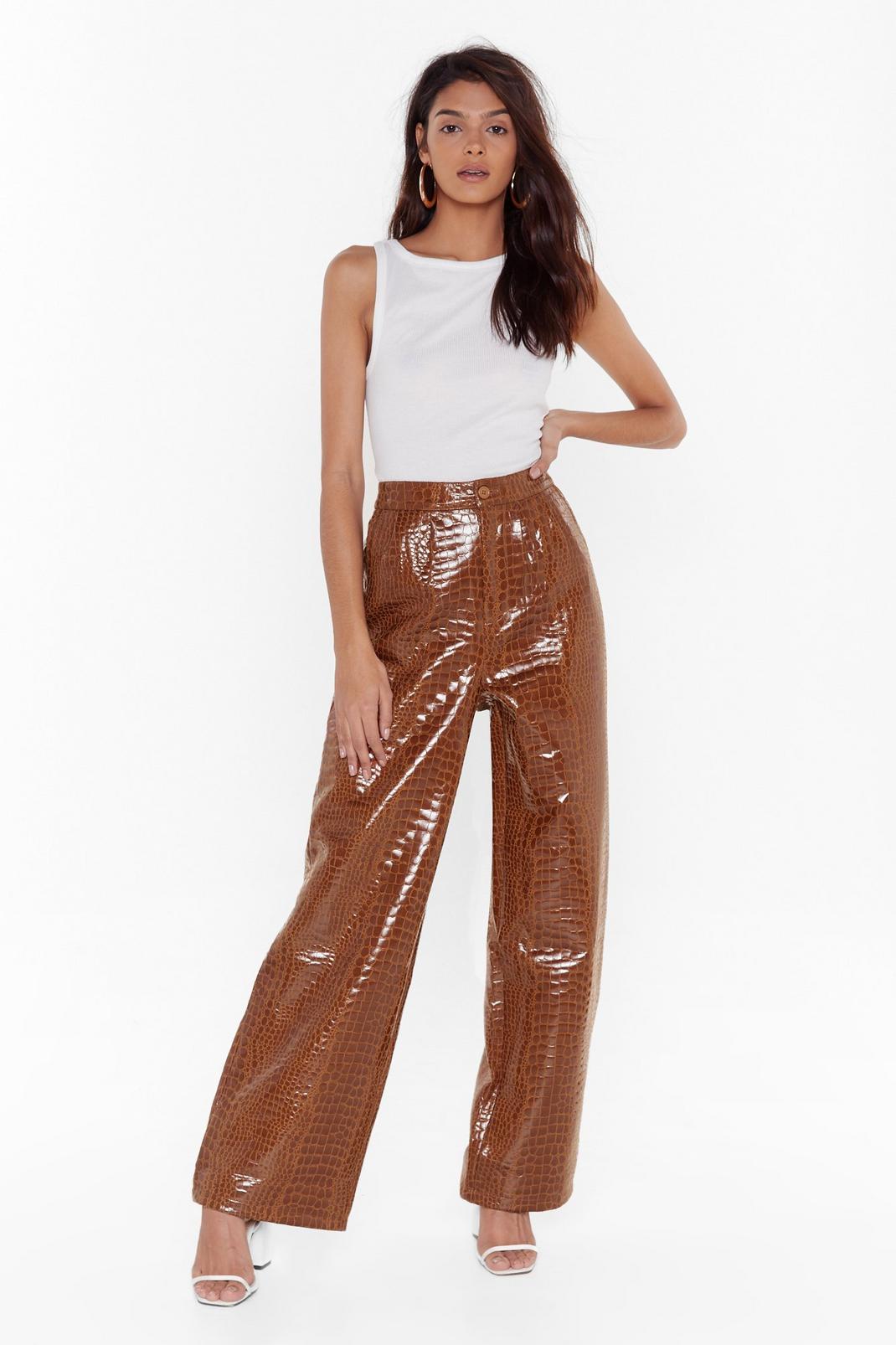 Can't Croc Me Now Vinyl Wide-Leg Trousers image number 1