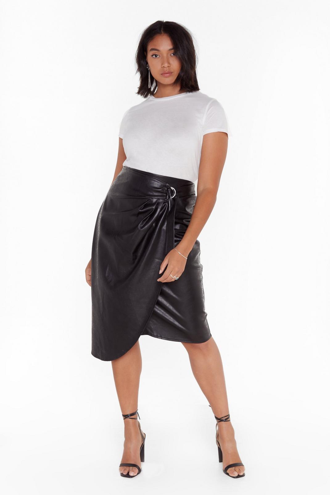 Happy Faux Leather After Wrap Midi Skirt image number 1