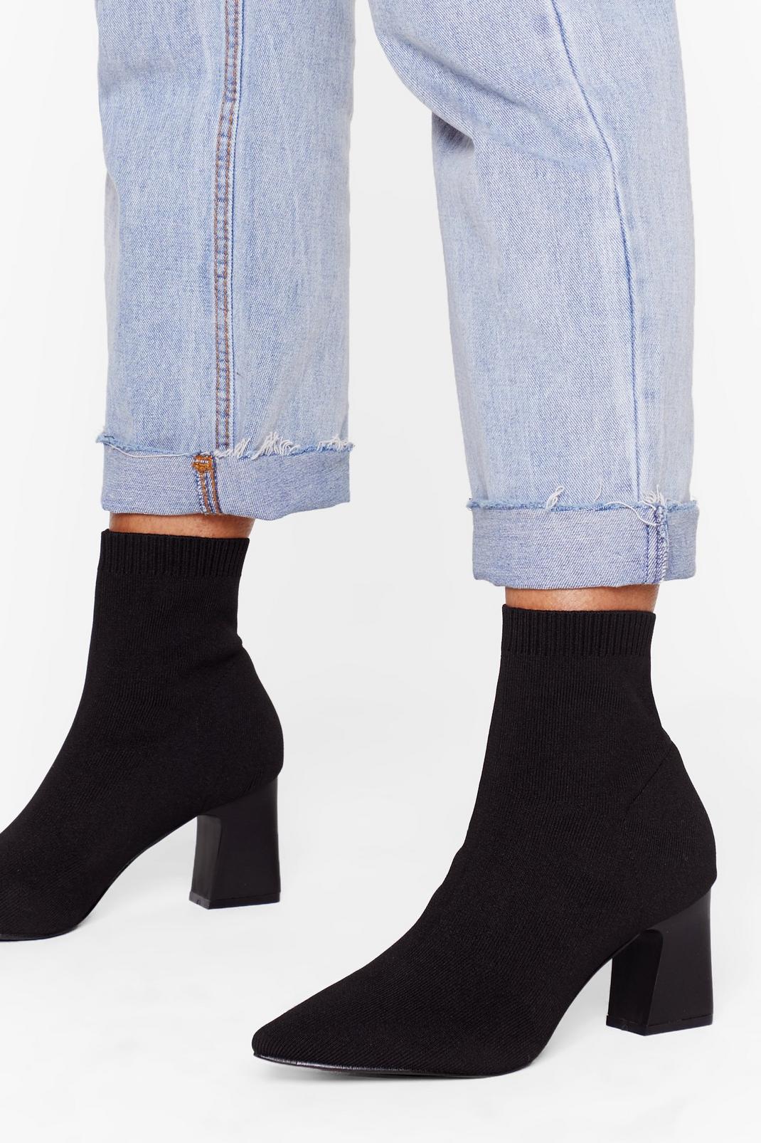 born meggs knit block heel sock boot