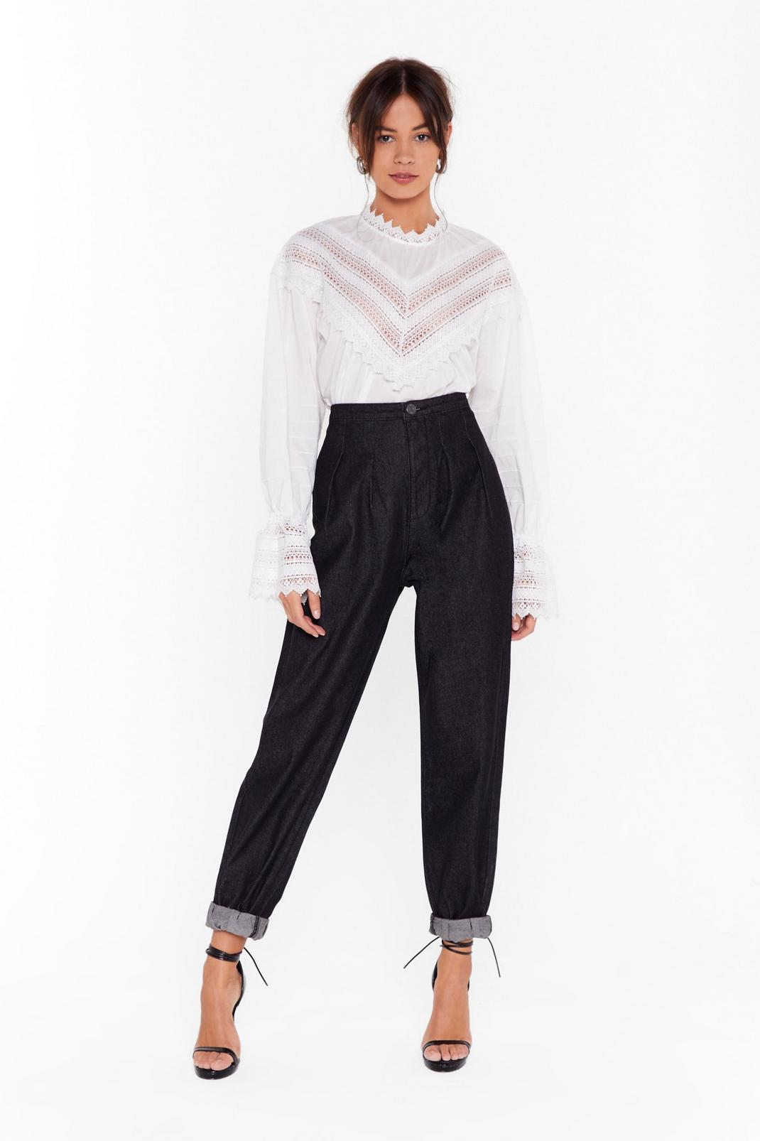 Black Pleat Be Mine High-Waisted Mom Jeans image number 1