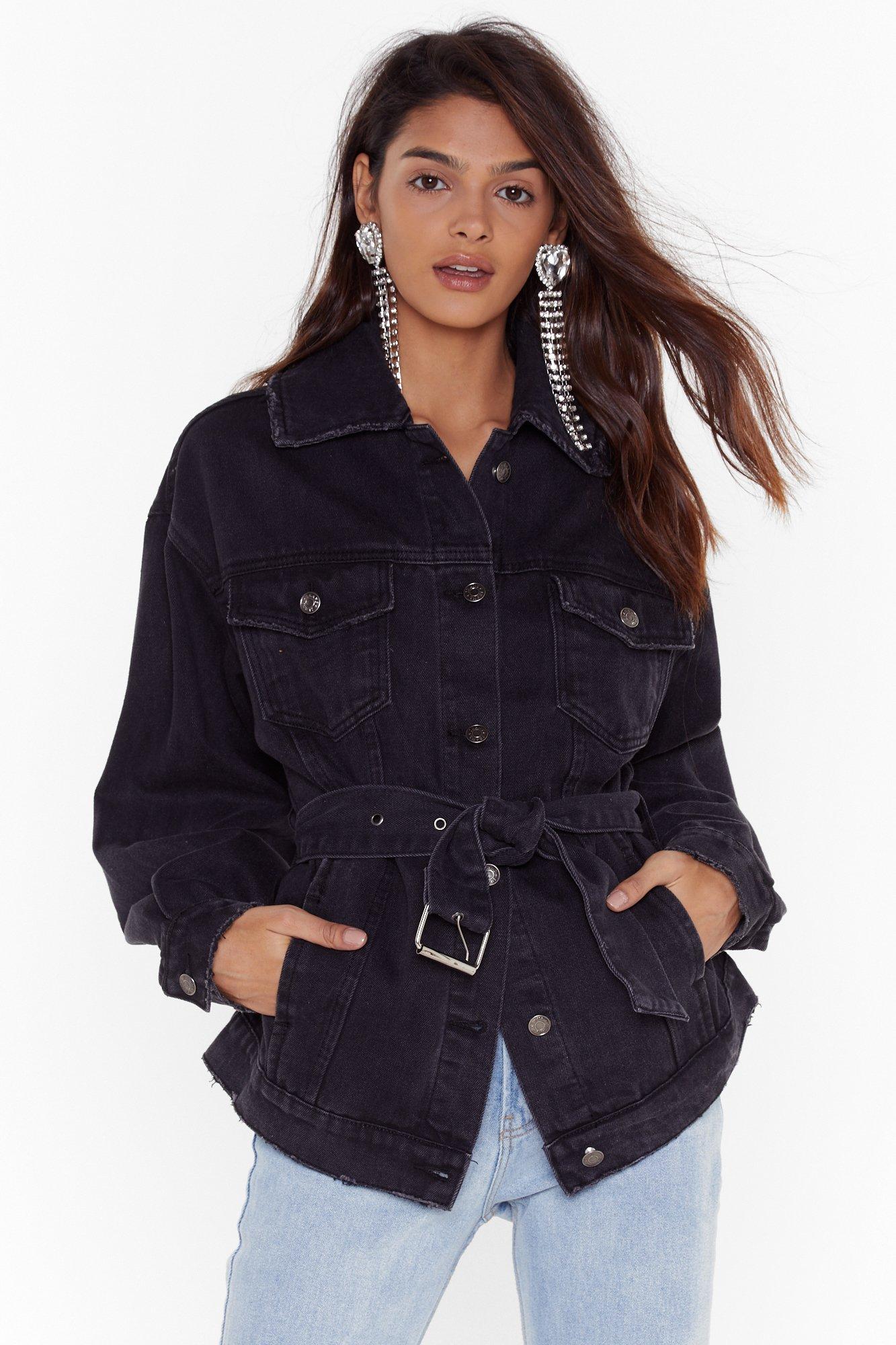 black denim belted jacket