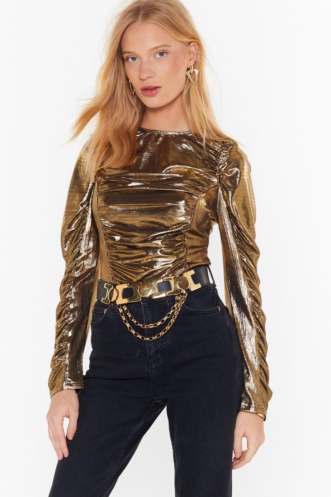 Shine to Get Ready Metallic Ruched Top image number 1