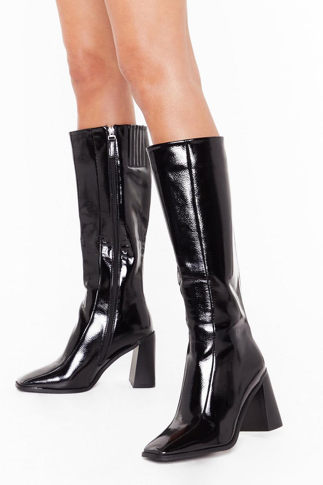 Flare for Dramatics Wide Fit Patent Knee High Boots image number 1