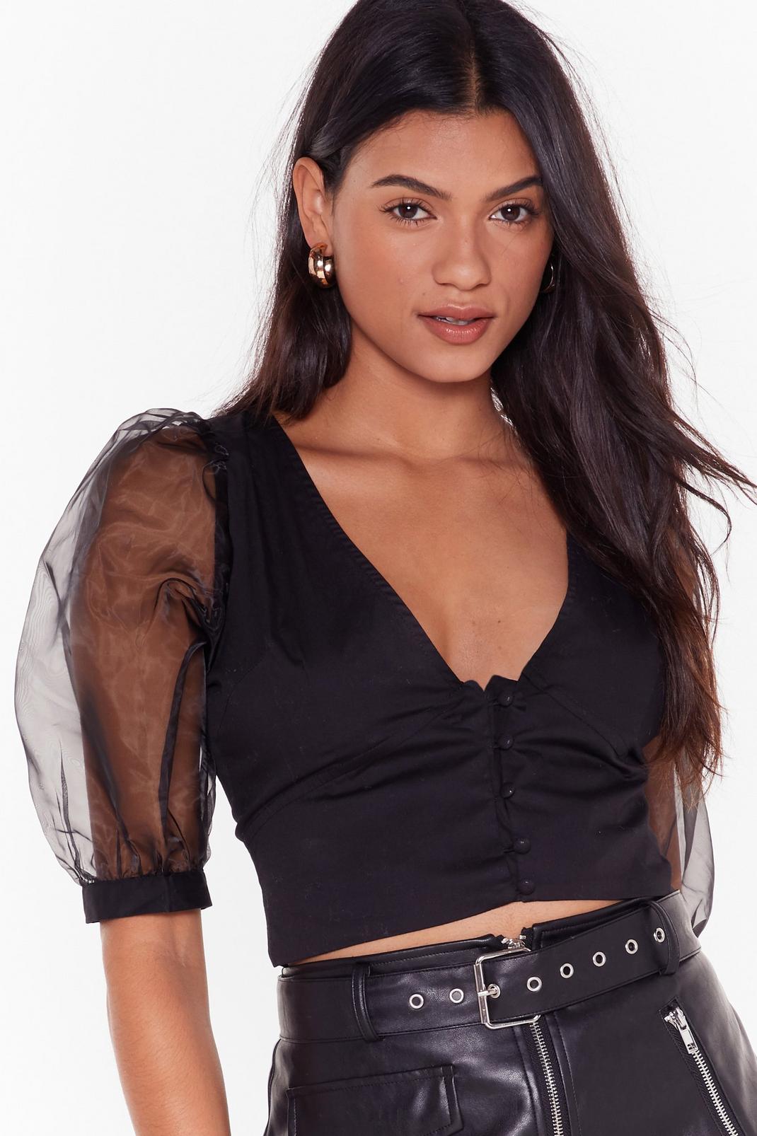 Sheer the Weekend Calling V-Neck Puff Sleeve Top image number 1