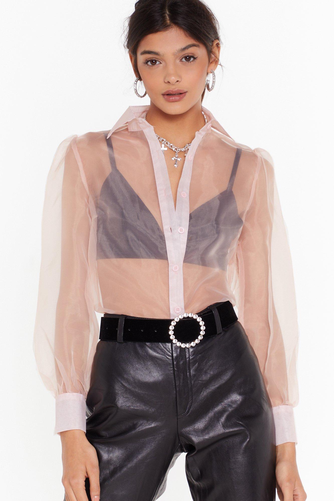 sheer balloon sleeve blouse