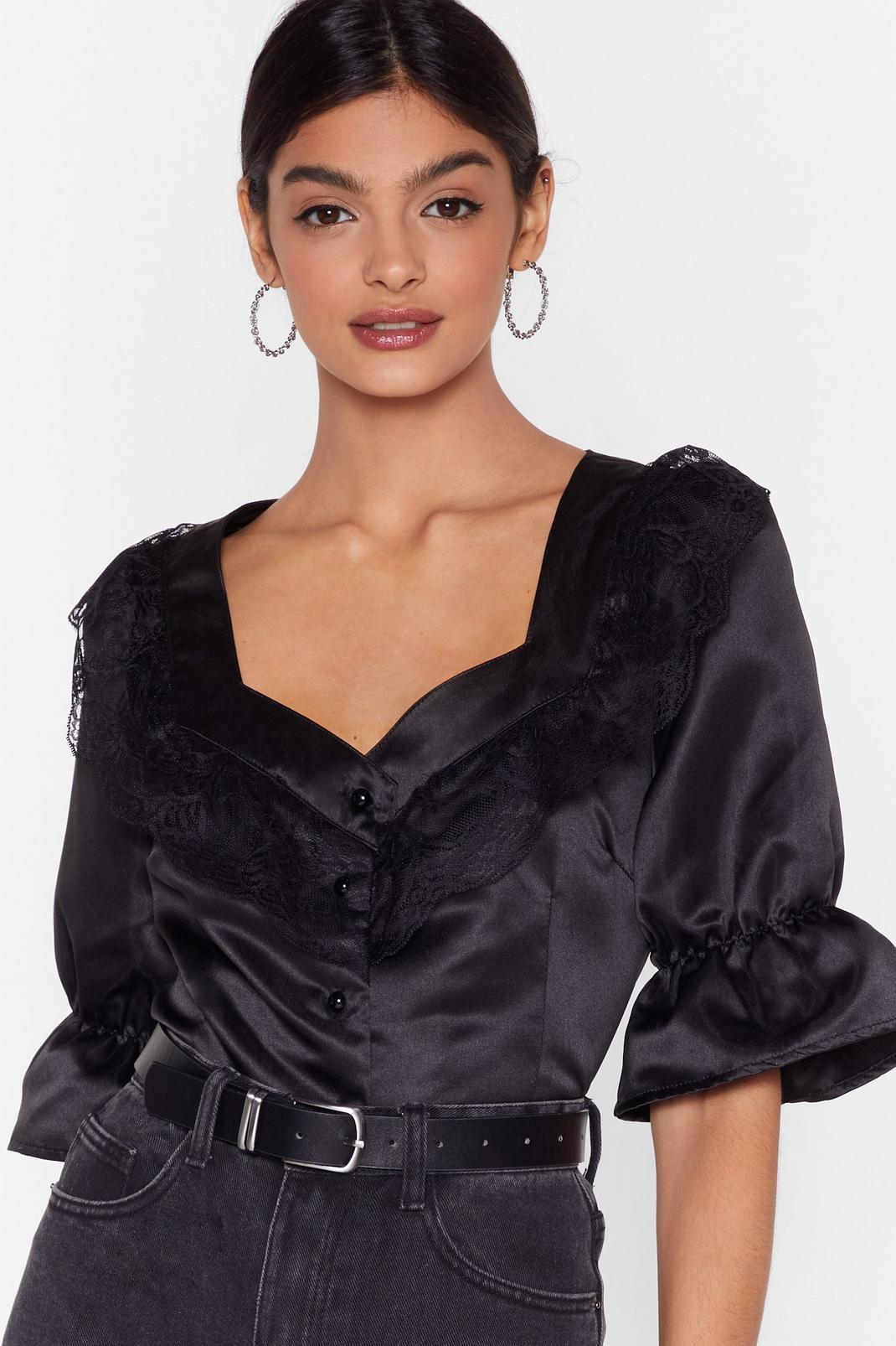 Lace Satin Blouse with Sweetheart Neckline image number 1