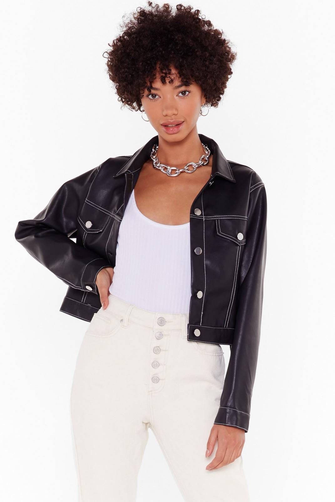 A Good Stitch-uation Faux Leather Cropped Jacket image number 1