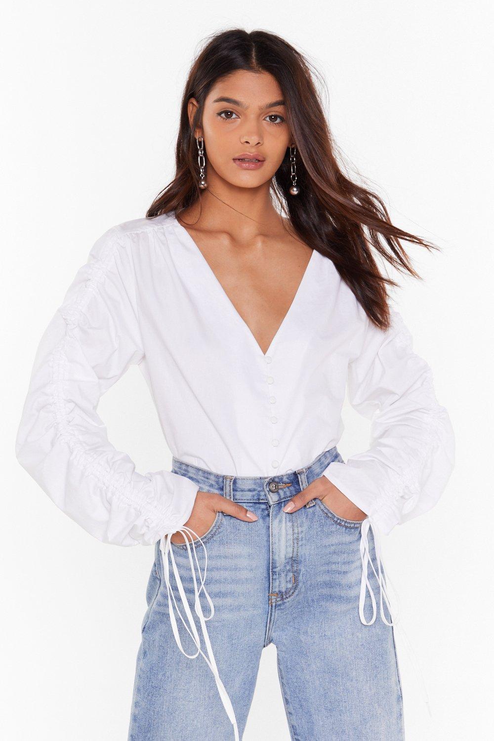 plunging v neck blouse