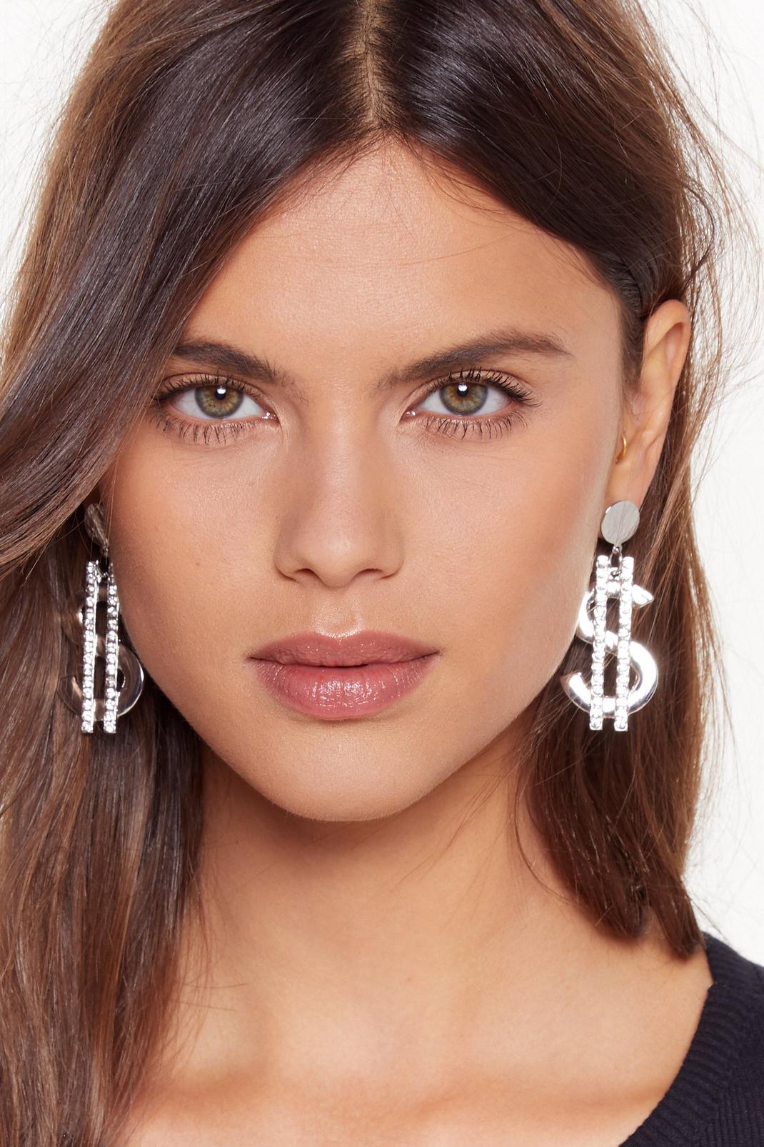 Show Me the Money Diamante Dollar Sign Earrings image number 1