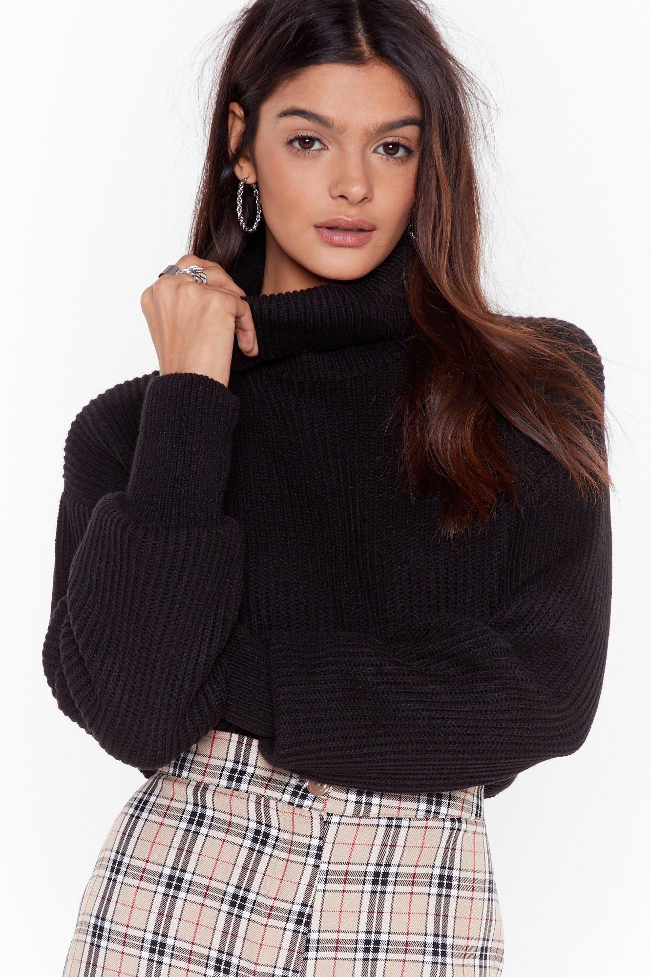 black roll neck crop jumper