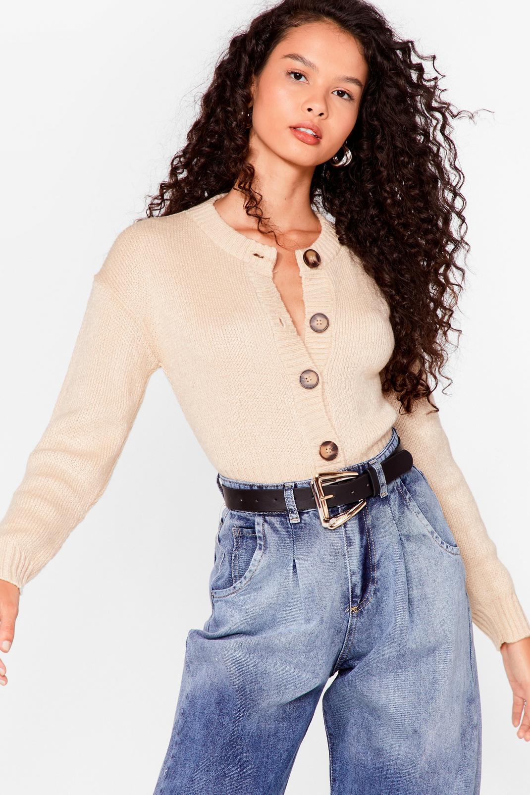 Stone Crew Neck Cropped Knit Cardigan image number 1
