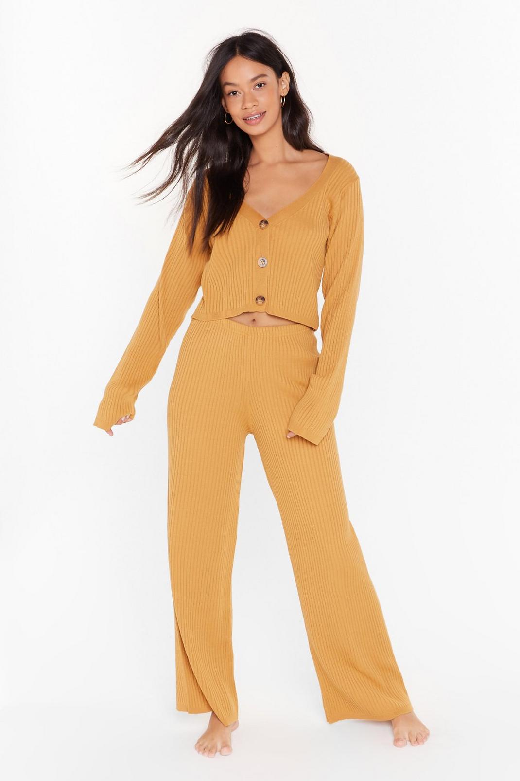 Camel In a Knit Second Cardigan and Wide-Leg Trousers Set image number 1