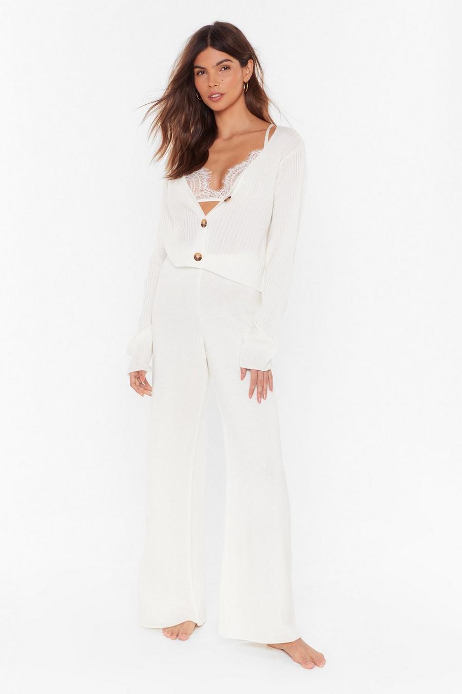 In a Knit Second Cardigan and Wide-Leg Pant Set
