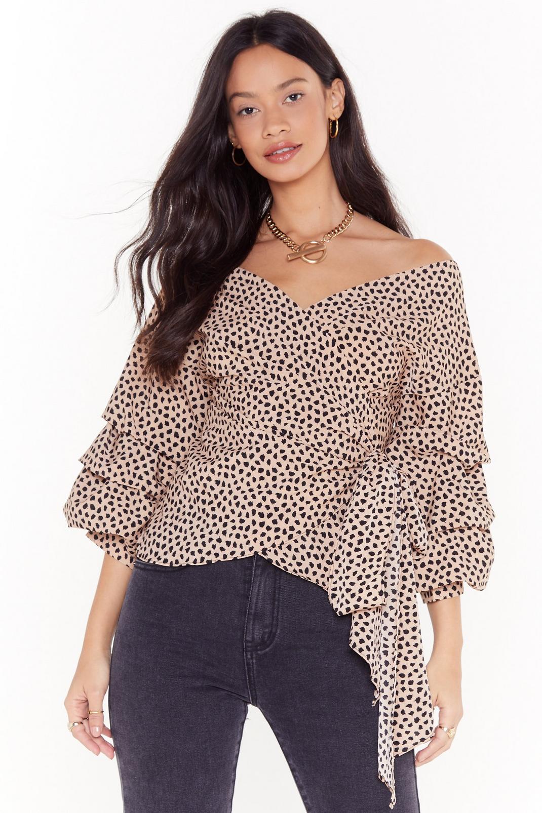 Spot Ruched Sleeve Wrap Top image number 1