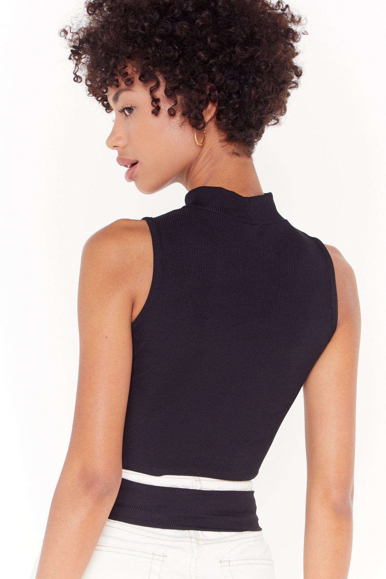 Cutout Knit Turtleneck Cropped Top