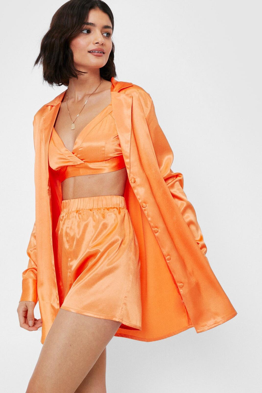 Orange Satin 3-Pc Pyjama Shorts Set image number 1