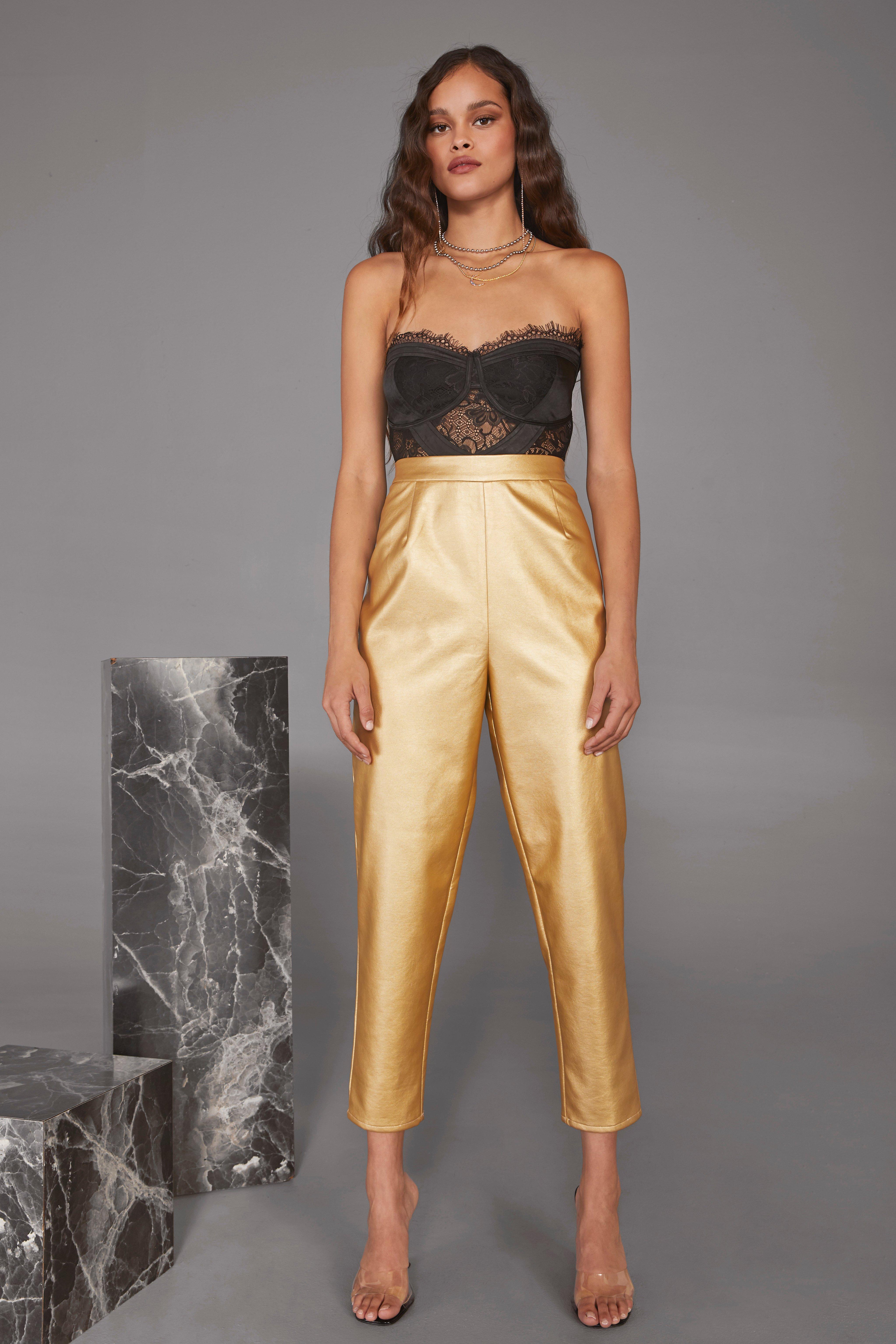 gold high waisted pants