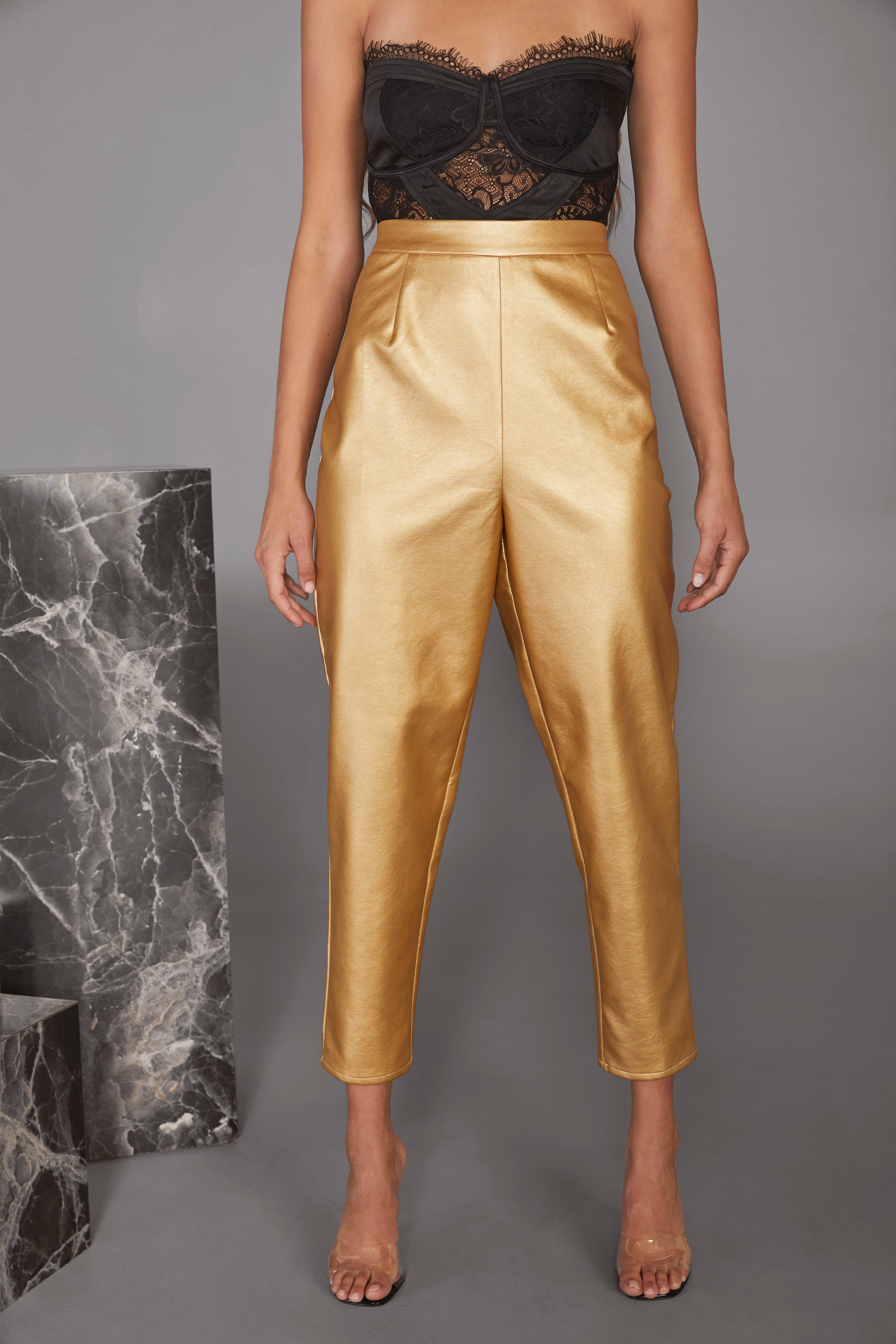 Metallic Green Pants, High Waist Pants