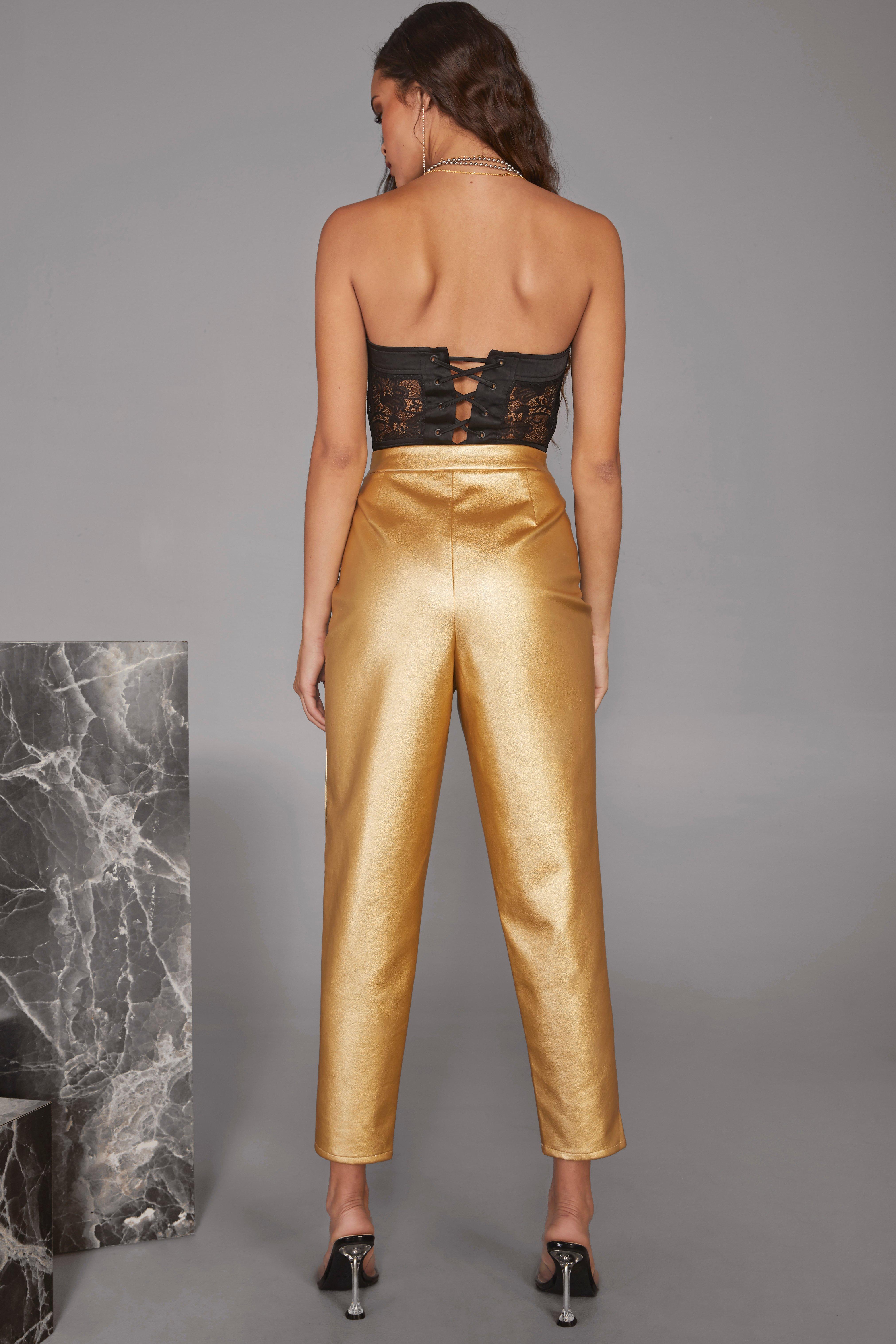 High–waist trousers in shimmering satin - GEELIST