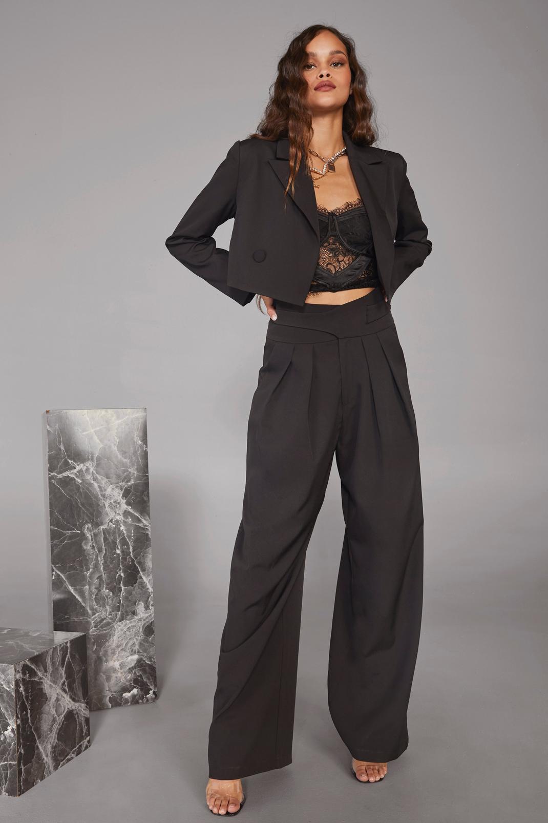 Black Tailored Oversized Wide Leg Trousers image number 1