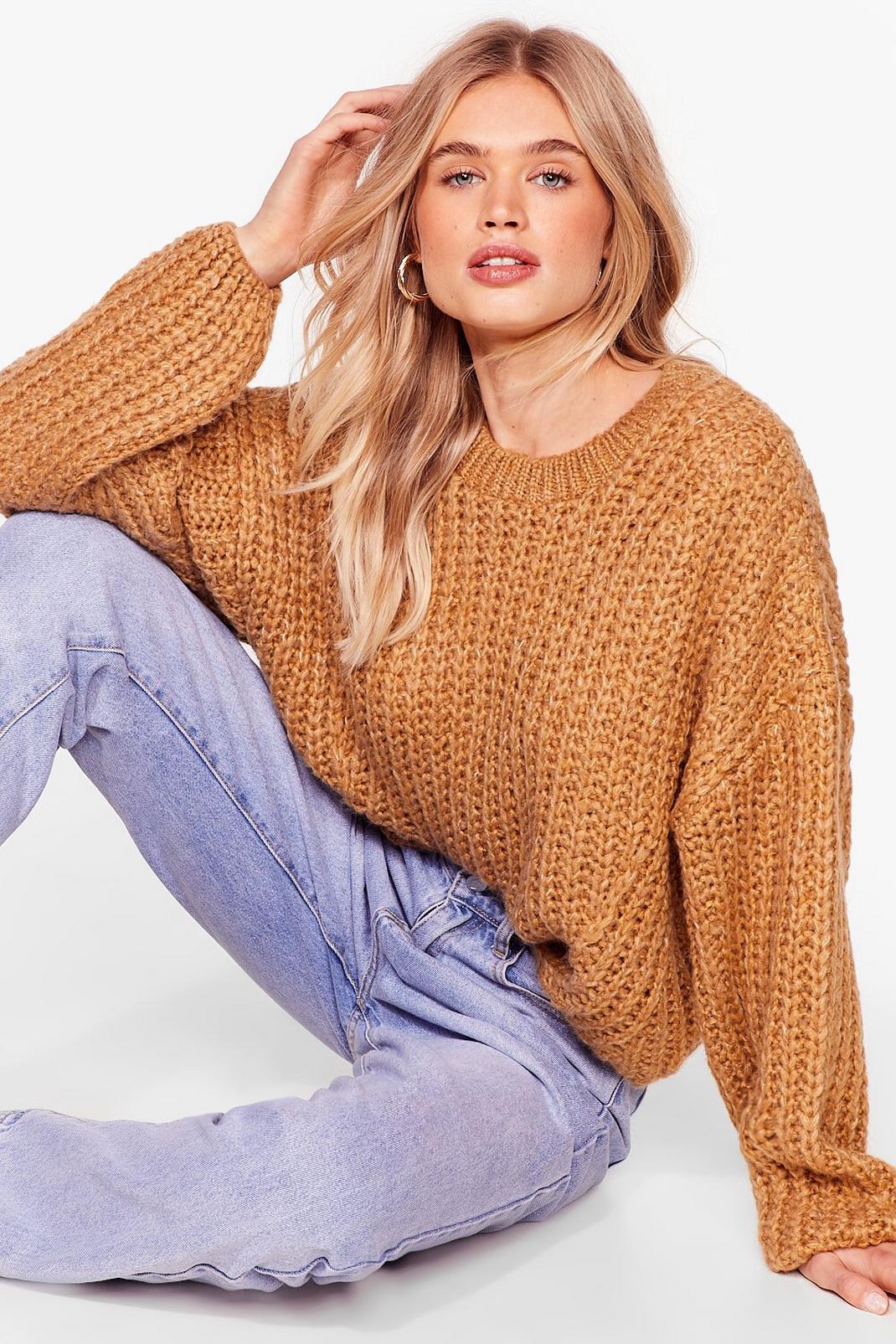 Camel Knit Back and Wait Balloon Sleeve Jumper image number 1