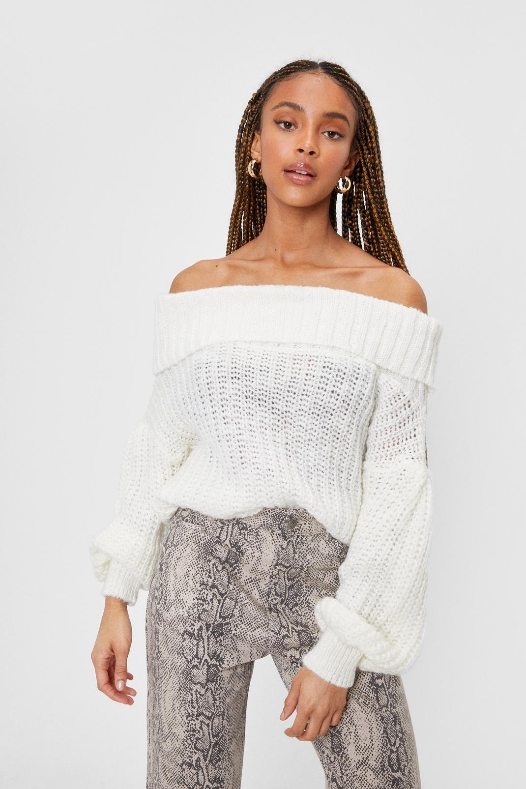 Cream Knit's a Winner Off-the-Shoulder Sweater image number 1