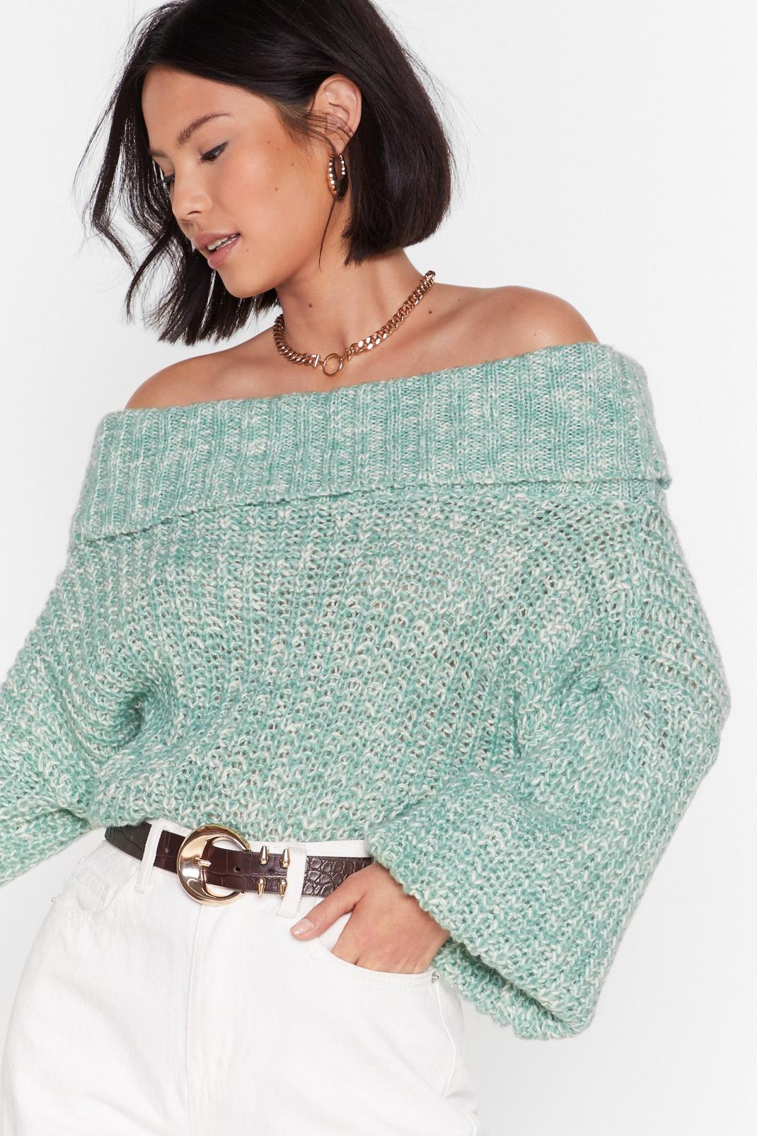 Green Knit's a Winner Off-the-Shoulder Sweater image number 1