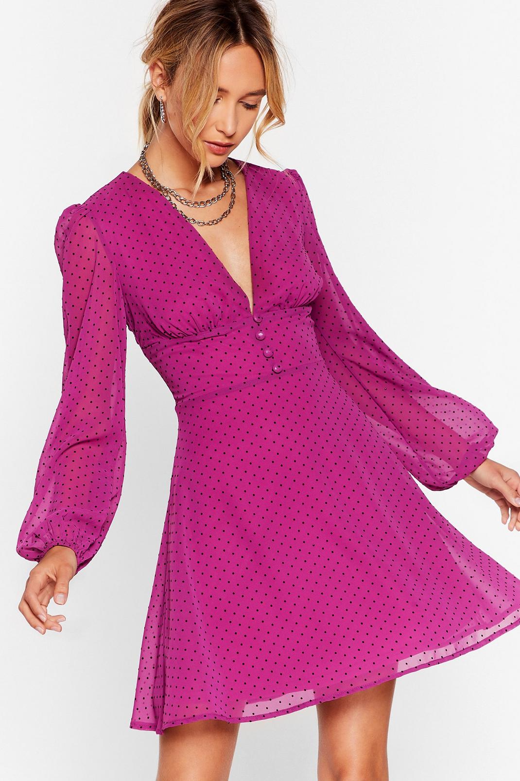 Magenta It's Dot Our Fault Button-Down Mini Dress image number 1