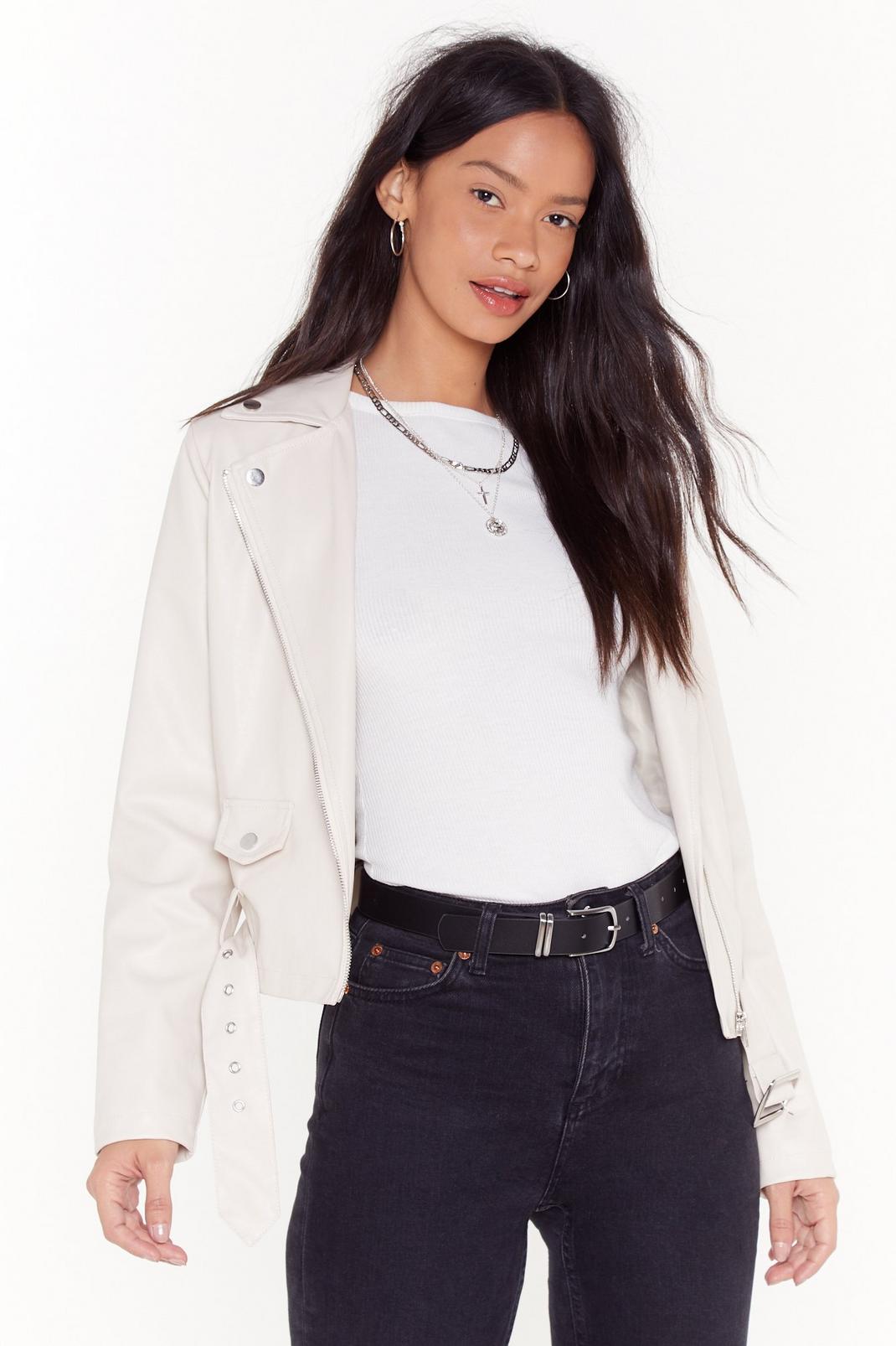 It's Now Or Faux Leather Cropped Moto Jacket image number 1