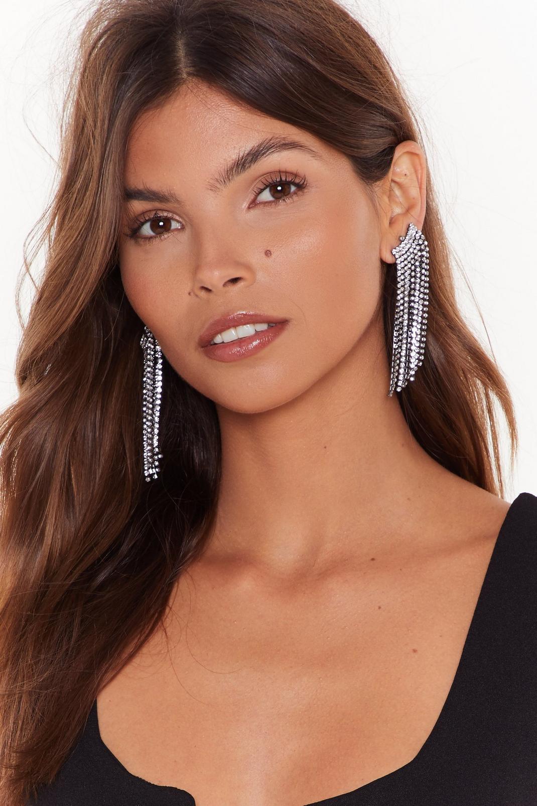 Can't Hear a Bling Diamante Drop Earrings image number 1