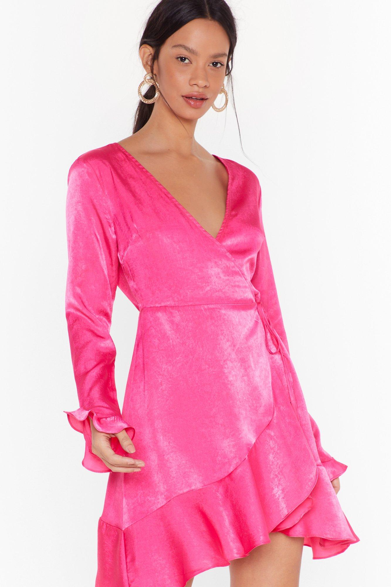 Nasty Gal, Hey Girl, Whats Satin-ing Longe on sale Sleeve Wrap Dress