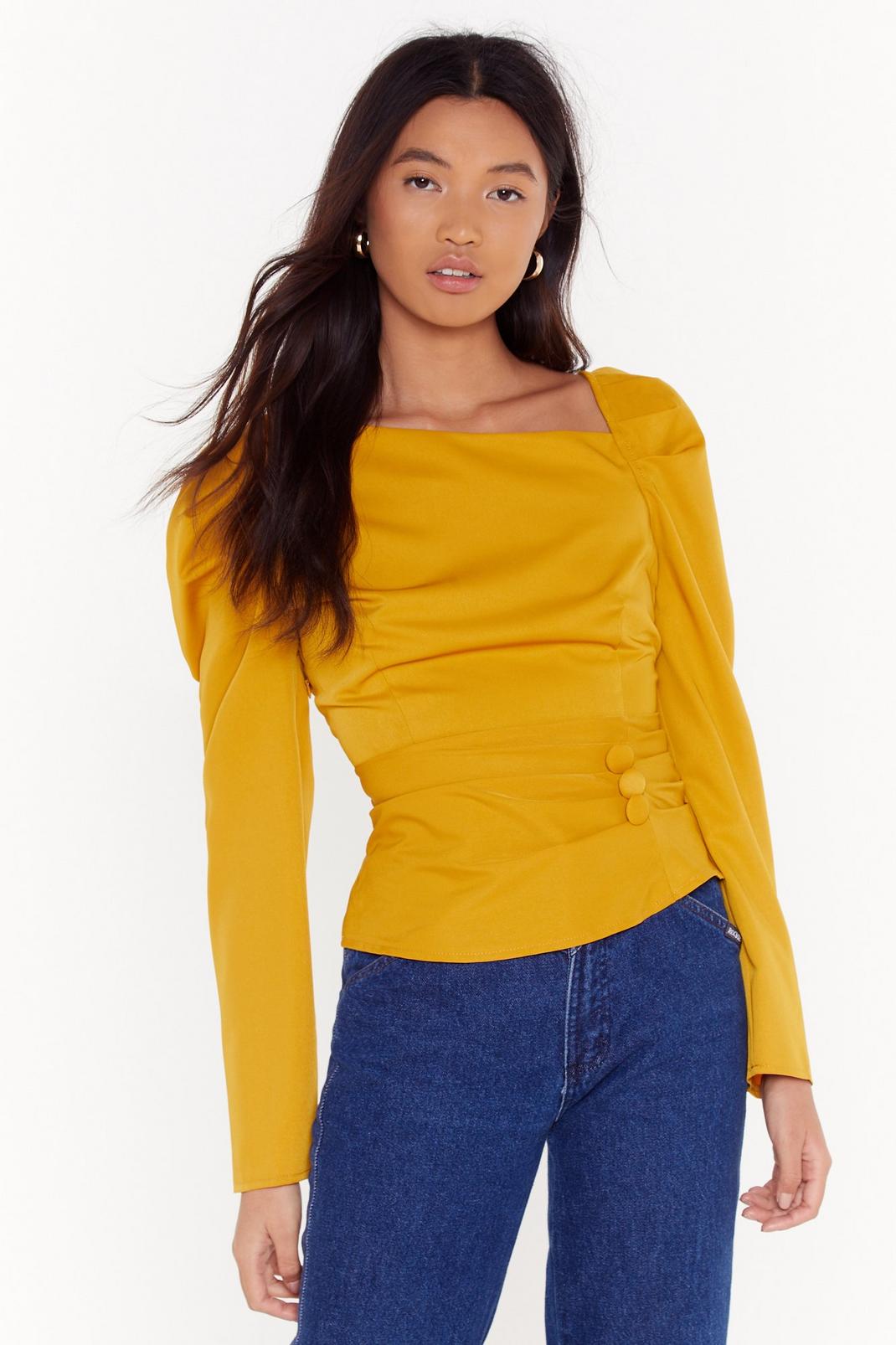 Mustard As Long As You Puff Me Button Blouse image number 1